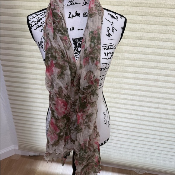 Ann Taylor Floral Pink and Green Scarf - Picture 3 of 3